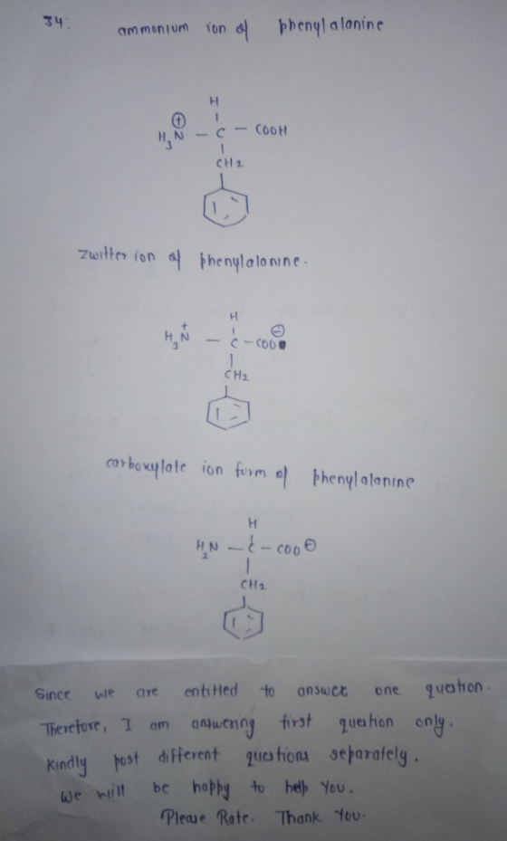 3 4 ammnium Yon e phengl a lanine CH 2 Zuilfr ion thenylalonine CH2 (0 boxy late ion form ol phenylalanine Since we are entiH