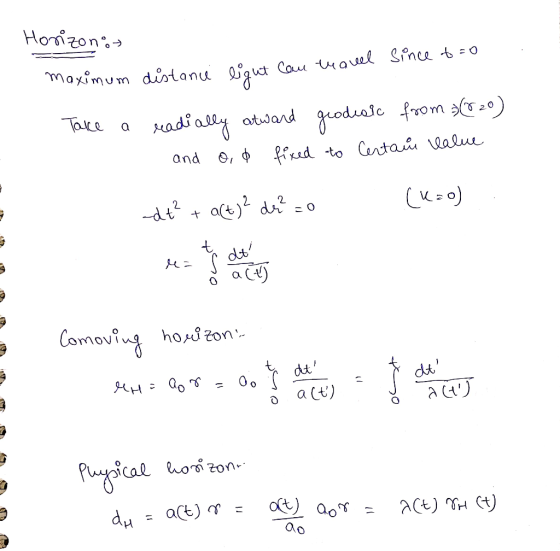 Honizon: maximum distanu laut Cou traeel Since to=0 Take a radially atwand grodeale from r20) and O, ¢ fixed to Certaú lalue