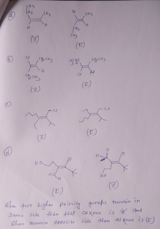CH2 CH3 CH3 CH₂ CH3 HCHC CH₂ CH3 (z) HO OH when two higher priority groups remain in same side then that alkene is Ź and When
