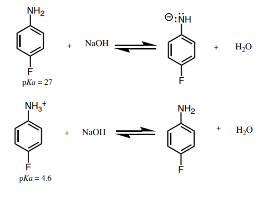 NH2 O:NH NaOH HO F pka = 27 É ŅHz+ ŅH2 + + NaOH HO F É pKa = 4.6