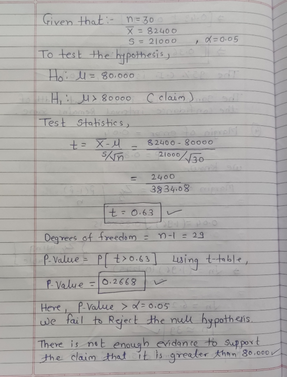 I Given that :- n=300 X = 82400 5=21000 x=0.05 To test the hypothesis, Hoi l = 80.000 i 2.0 X ZP thH M> 80000 c claim) .. Tes