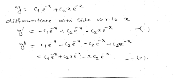 - y = q e three differentiate both side worto a y =-40 te - czaex .fi y = qe-cë? ace*+cque - centezae? -2met - (2) x