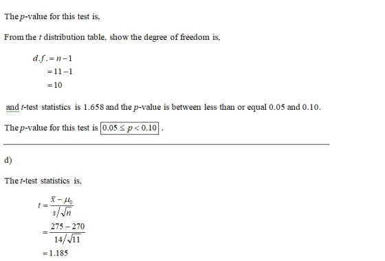 The p-value for this test is, From the f distribution table, show the degree of freedom is, d.f.- n-1 11-1 10 and f-test stat