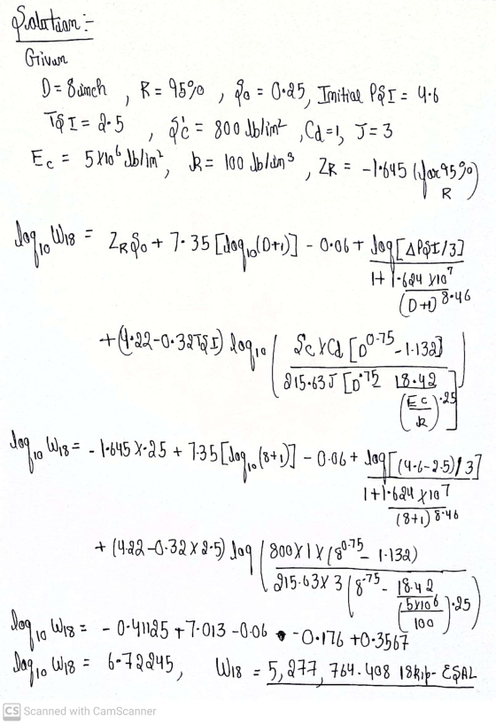 Solution - Givun D = 8 inch R = 95% po = 0·25, Imitral PQI = 4.6 TQ I = 205 , Qc = 800 Jblin? Ca =) J= 3 Ec= 5 x10 blint k =