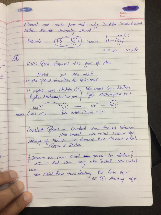 Date: Page: in polar Covalent bond Element and Electron Ore é Example make pole, thats why unequally shared THE Jci:) Now H