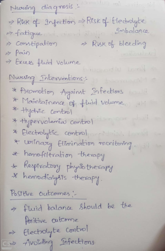 Nuring diagnosis : Risk of Infection Risk of Electrodyte > fatigue and chord statt Imbalance Constipation Risk of bleeding pa