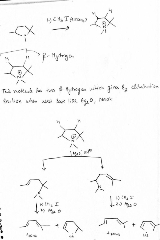 1.) CH3 I (excers, 2 H ß-Hydrogen This molecule has two ß-Hydrogen which gives &a elimination Reaction when used Base like Ag
