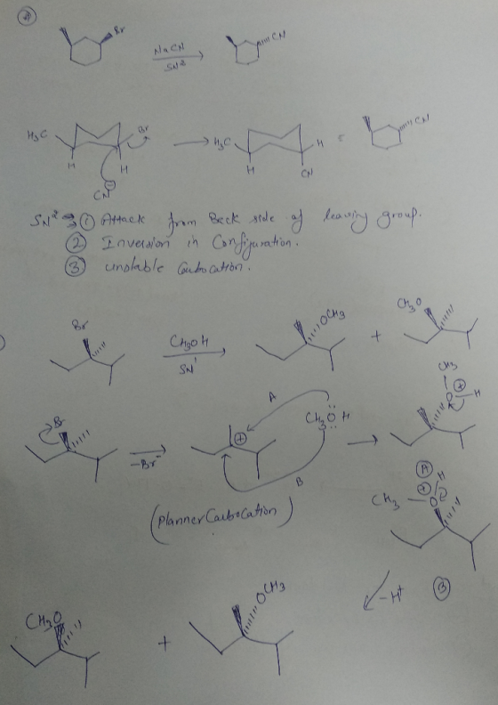 NACH H 0 leaving group. SNR & 2 ③ Attack from Beck side of Inversion in Configuration. unstable conlocation. OCH CHAOH CHOH R