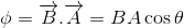 \phi=\overrightarrow{B}.\overrightarrow{A}=BA\cos\theta
