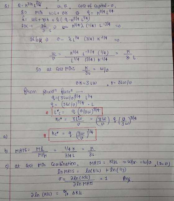 02 Q = 1314 LPA w ce 9 Cost of capital = , 80 Min Wlt uk st d = WLtok tala-k814 L44) FOC ah q = 1314 L14 06 k8/42 (114) L-314