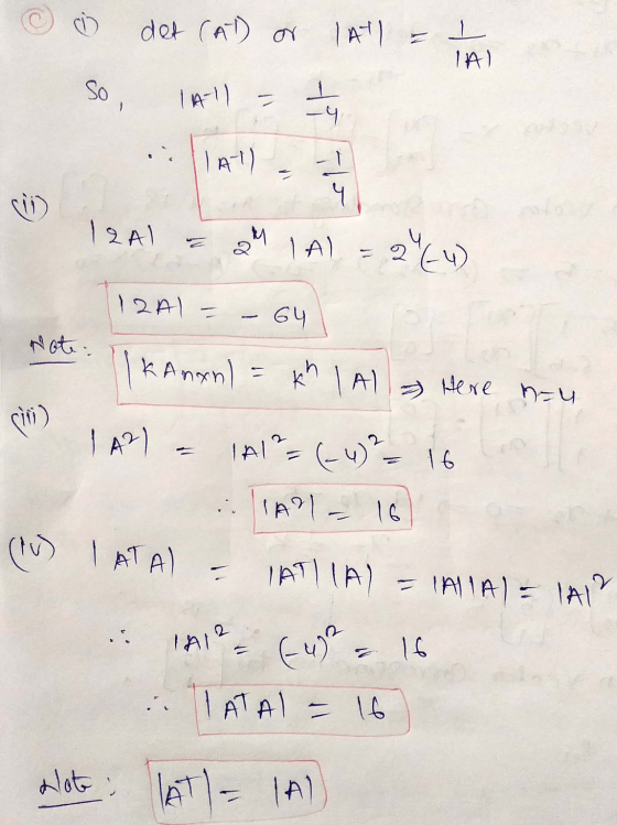 det CAD or |Atl I TA) So TAY I -4 (A1) -1 4 U 12A1 M IA) 24 (4) 12AL K 64 Note: 11 Kanan | Al - Here nu | A2l 1A12= (-4)2 =