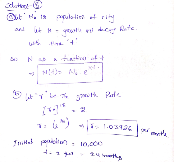 Solution @lit Ho is of city and let K = population of growth or decay Rate. time t? with so N ap function of t Kt N(+)= No