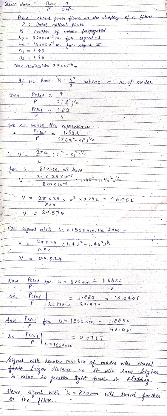 Pclad :P Criven data 3MY Pelad - optical power flows in the cladding of a fobre. P: Total optical power M: number of modes pr