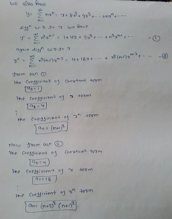 we also have & man= a + a22+ 313 ... than+--. nal digjn w. v. to a we have y - & han = 1+ 4x +992 +- & neant . -0 again digj