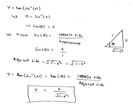 Y = tan (sin(x)) let Sin(x) =) Sino) اليا is now sin (0) = opposite side hypotenuary Х Sinco) Х Slox2 1 Adje cunt side =51²
