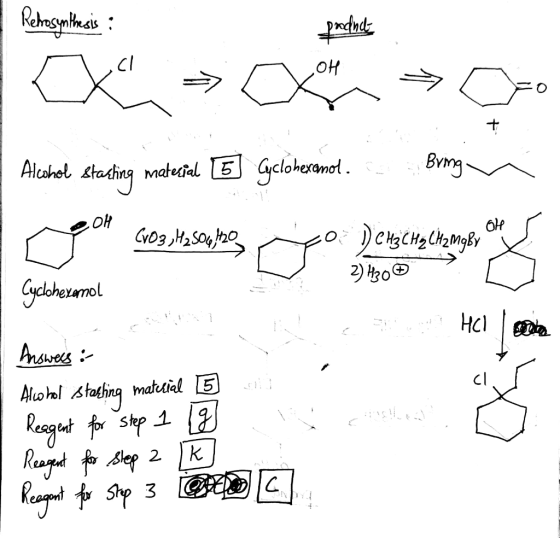 Rebosynthesis : poduck Alcohol stakting material El Gyclohexanot. Sa Bring neol e o 1 ca Cha Chany 2) 30 D LE HCI CMOg Mask
