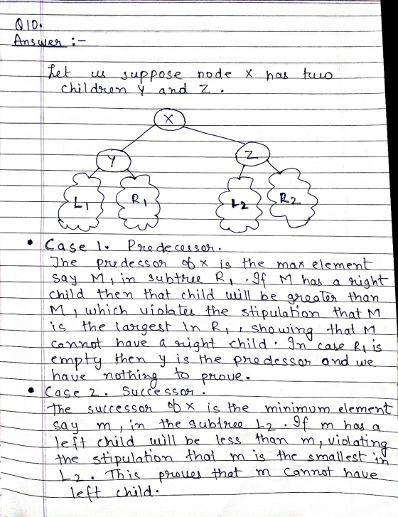 010 Answer:- het suppose node x has two children į and z. Х म 123 R2 Case lo Predecessor. The pre dessor of x is the max elem