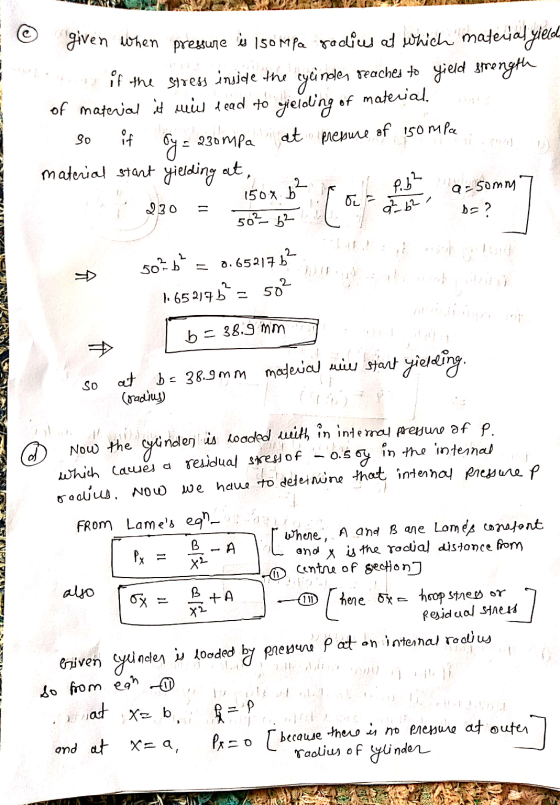 p.bh na 50mm is given when pressure 150 mpa vodicus at which materials 4 yield if the stress inside the cylinder reaches to y