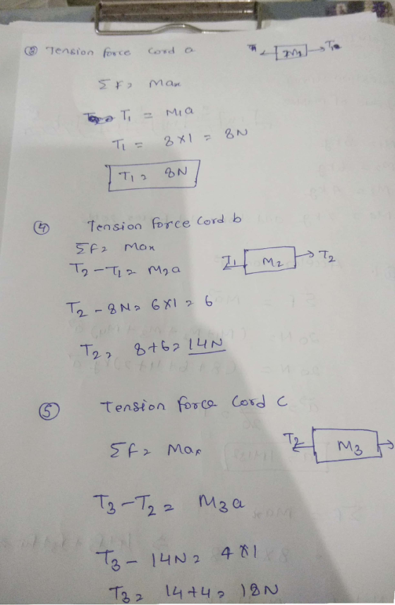 Tension force cord a 5 x2 маус To Ti = mia Ti = 2х1 - 4 ) ті, фN | 6 Tension force cord b Ef man То - - м, а Гм. РТ, T, - м.