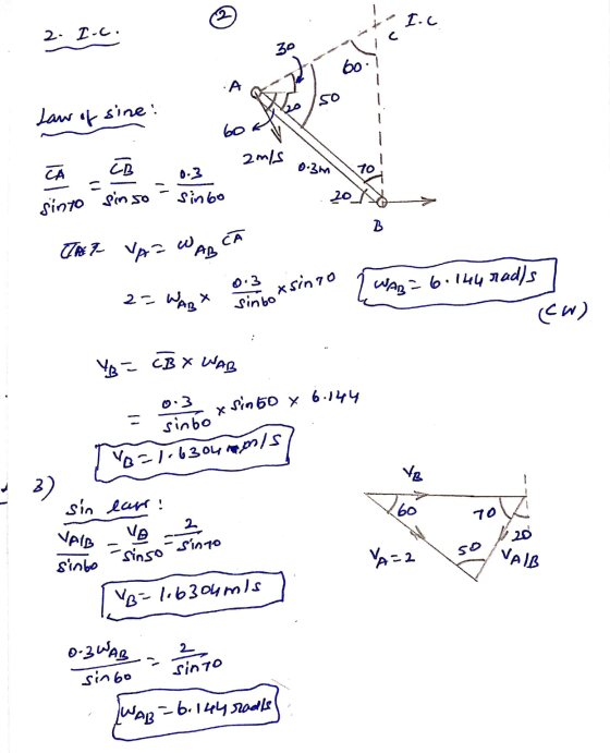 I.C 2. I-C. c 30 60 A 50 Law of sine: 60k 2mis CB CA 0.3 sin 60 0.3m 20 sinto sinso B C7AE 7 VAZ WABC 2= WABY 0.3 sinbo xsinr