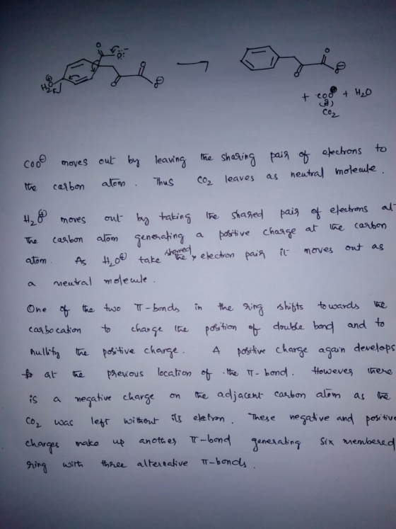 + coo + H₂O Cood the moves carbon out by atom. leaving Thus the sharing pair of electrons to co₂ leaves as neutral molecule.