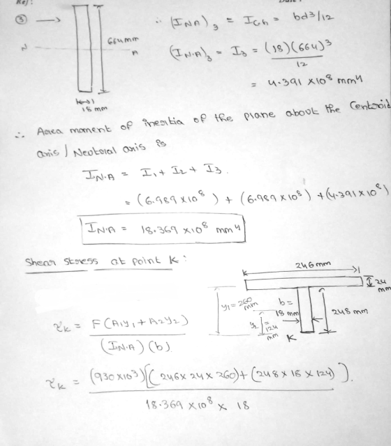 DUTE 664MIT (Inn) = Ich= bd3/12 (INA) - Is = (18) (664) 3 = 4.391 x 108mmy . Area moment of inentia of the plane about the Ce