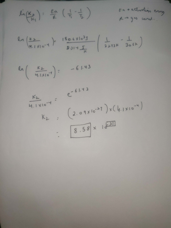 Ea activation envy ges corol. R 180.68 1033 (4.1810-4 2273K 3066 2-61.43 4.1 klo y = K2: (2.09x10-27 ) x( 4.1*10-4)