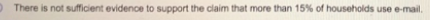 There is not sufficient evidence to support the claim that more than 15% of households use e-mail