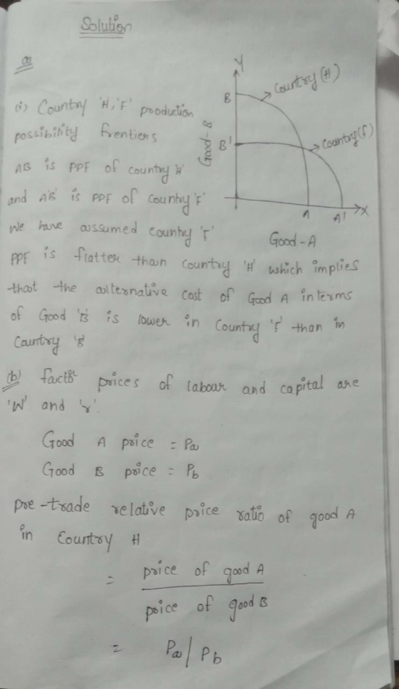 Solution to Country (H) Good > County) i Country H, f production possibility frentiens AB is PPF of country to and Ais is