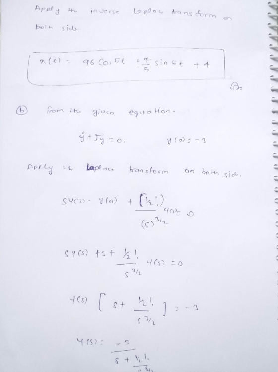Appo La elao rans fornm bolh sids CE) sin t 96 Cos Ft 4 from th giueo eguaHon Lapl a Apry ransform bo th s} da , on SYCOL0) 3