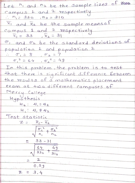 ::ni- 330 1 2 3 10 х X2 = 여 Let hi and na be the sample sizes of tase Campus and 2 respectively and te be the sample means me