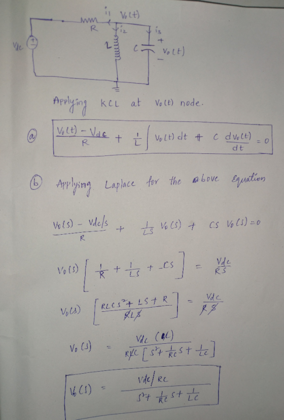 w Volt) Tie R Va (1 2 3 T Volt) Applying KCL at Volt) node. @ voce - Vale + t voltydt + odw. c) = 0 dt 6 Applying Laplace for