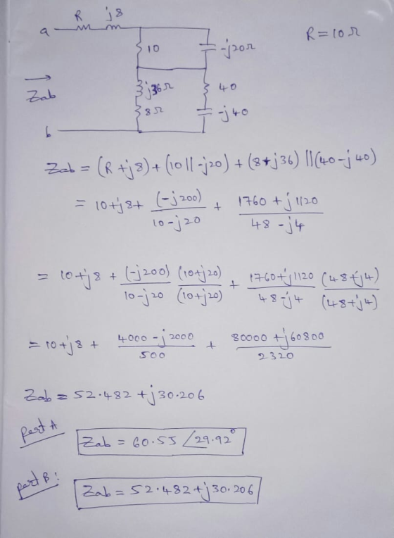 R je w w 2 R=lor S10 - роль Zab to { Zab 8j6r 82 6 + Zab = (R +j8)+ (1011 -j20) + (8+j36) ||(40 -j 40) (-;200) = 10tj8+ + + 1