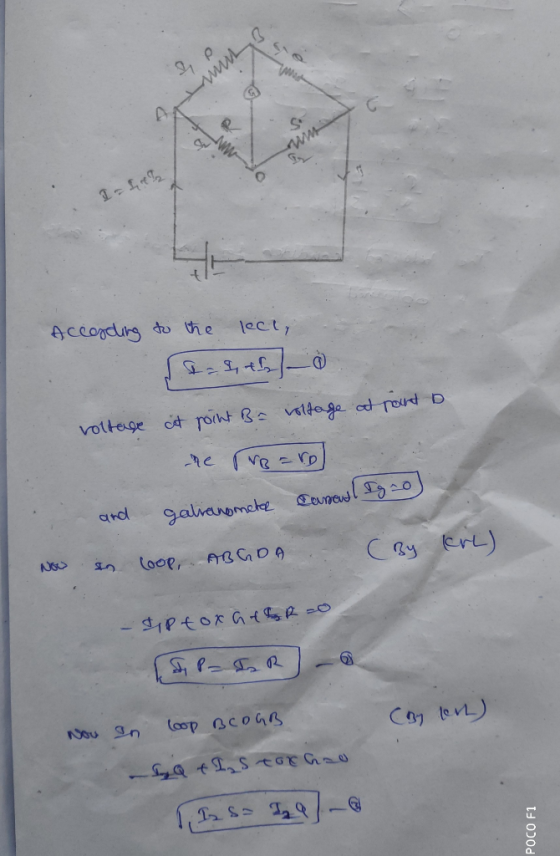 According to the lect, . eath) - 0 voltage cat point Ba voltage at round D de Tre=ro and galranometer Carrowl Igo). an loop,
