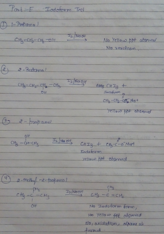 Post - Iodoform Test D I-Dopono CH₂-CH₂-CH OH II/ Neroh No Yellow bbt observed No reaction - Bertema! - CH2 - CH₂ - CH₂ - CH₂