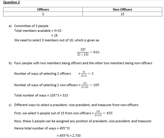 Question 2 Officers 3 Non-Officers 15 a) Committee of 3 people Total members available = 3+15 = 18 We need to select 3 member