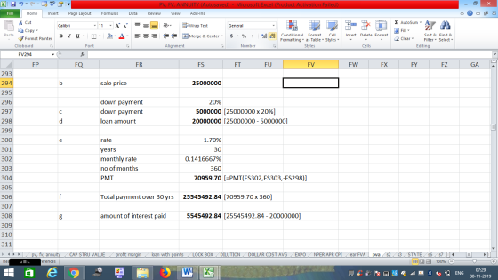 PV, FV, ANNUITY (Autosaved) - Microsoft Excel (Product Activation Failed) Review View Add-Ins Formulas Data - 2x Σ AutoSum :