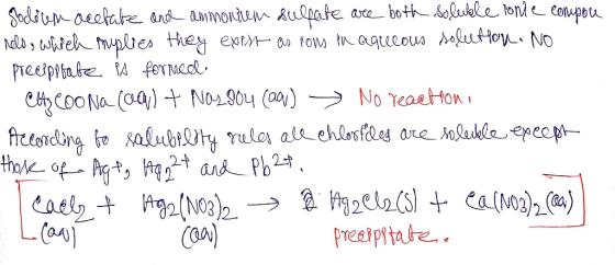 Soderem acetate and ammonium sulfate are both soluble ionic compou rels, which implies they exist as ions in aqueous solution