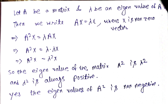 value of Let A be a matrix & & Abe an eigen Then we write Ax=dx, where x is non zero vector => A?x=1 AX » A2x - 1. dx --> A2x