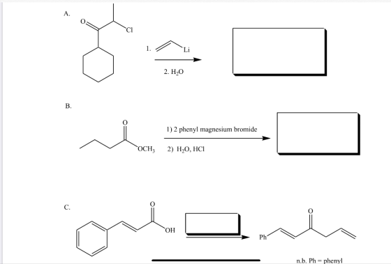 1. Li 2. H,0 1) 2 phenyl magnesium bromide OCH 2) H2O, HCl اله حلال Ph n.b. Ph = phenyl