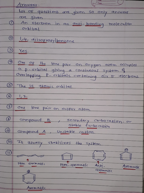 Page given so only answers Answers: Lot of questions are are given An election in an orbital anti-bonding molecular 14- diiso