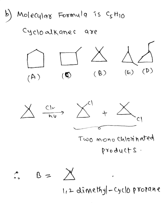 Molecular Formula is CHIO Cyclo alkanes are oox48 (A) (0 (B) (C) (D) Clr - Two mono Chlorinated products. 112 dimethyl-Cyclo