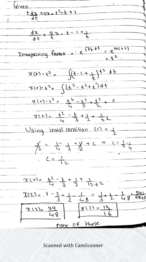 Given tda toxt2-t t1 dt 쁩 da dt + 물간 이는 S factor e Integrating InC42) =e 242. 2 t AP (+1)) () + PC+t-c1S (4 - 2 () 는 xt). 농불일