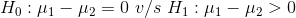 H_0:\mu_1-\mu_2=0 ~v/s~H_1:\mu_1-\mu_2>0