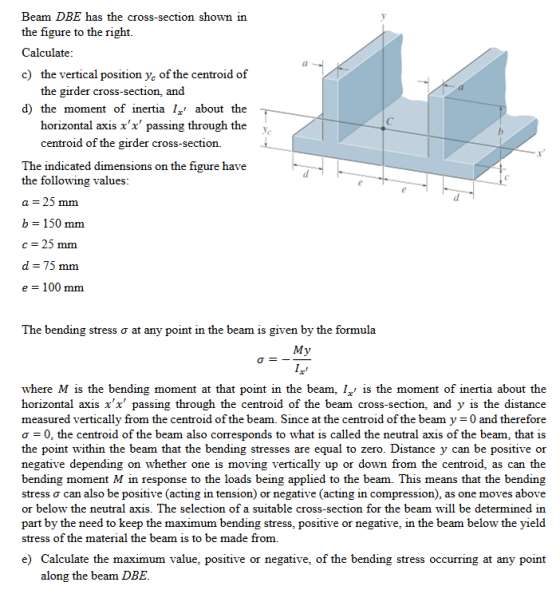 ye Beam DBE has the cross-section shown in the figure to the right Calculate: c) the vertical position y, of the centroid of
