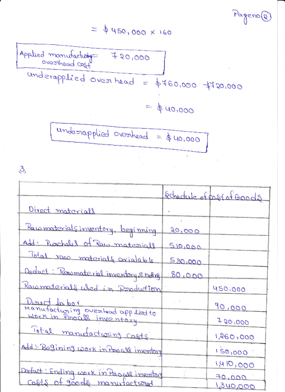 Pageno@ = $ 450, 000 x 160 Applied mamufactong oveshead cosť I 20,000 nderapplied oven head $460,000 720,000 $ 40,000 undeora