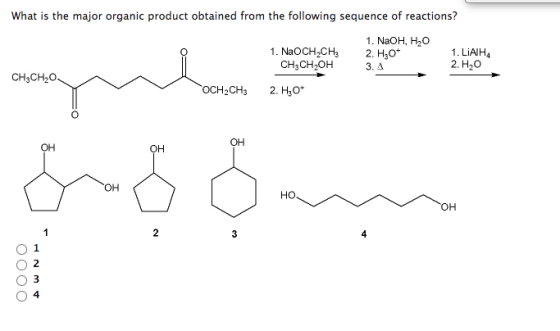 What is the major organic product obtained from the following sequence of reactions? 1. NaOCH.CH CH3CH2OH 1. NaOH, HH0 2.H:o*