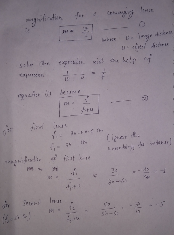 magnification for ME = a comenging lense 0 where uz image distance uz object distance with the help of solve the expression e