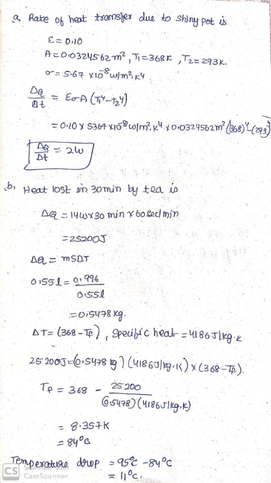 Rate o het ue to shi hlny pot s とこD10 at At b, 25200J T p f=368-2520 = 8.354 k 0 CamScanner