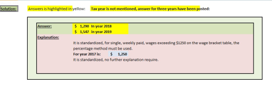 SolutionAnswers is highlighted in yellow: Tax year is not mentioned, answer for three years have been posted $ 1,290 In year